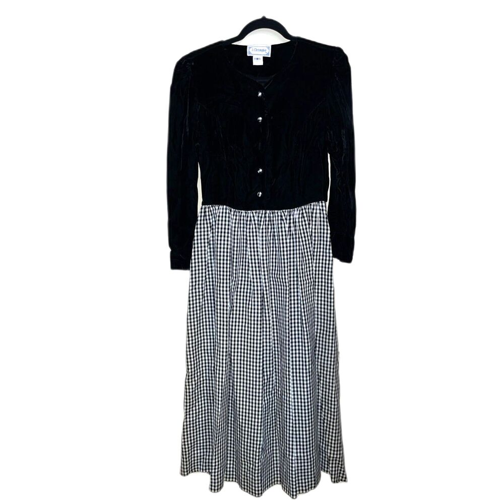 Vintage 90s Velvet and Black Gingham Holiday Dress